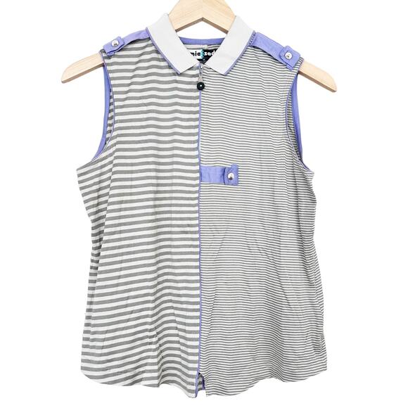 Jamie Sadock Tan Purple Striped Sleeveless Polo Sz M - Picture 4 of 4